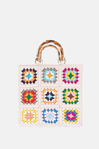 Jelavu - Rainbow Multi Crochet Crossbody With Bamboo Handle