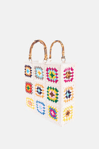 Jelavu - Rainbow Multi Crochet Crossbody With Bamboo Handle