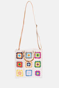 Jelavu - Rainbow Multi Crochet Crossbody With Bamboo Handle - Jelavu.com