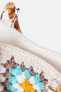 Jelavu - Rainbow Multi Crochet Crossbody With Bamboo Handle