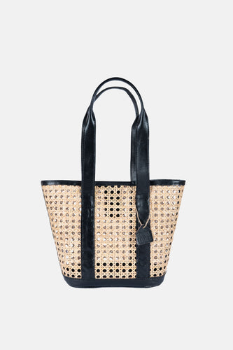 Jelavu - Sandi Rattan Top Handle Satchel - Black Leather - Jelavu.com