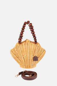 Jelavu - Shelly Woodbead Top Handle Satchel Rattan Crossbody Bag
