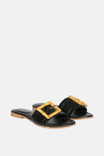 Load image into Gallery viewer, Jelavu - Amsterdam Bamboo Buckle Sandals - Black Leather - Jelavu.com