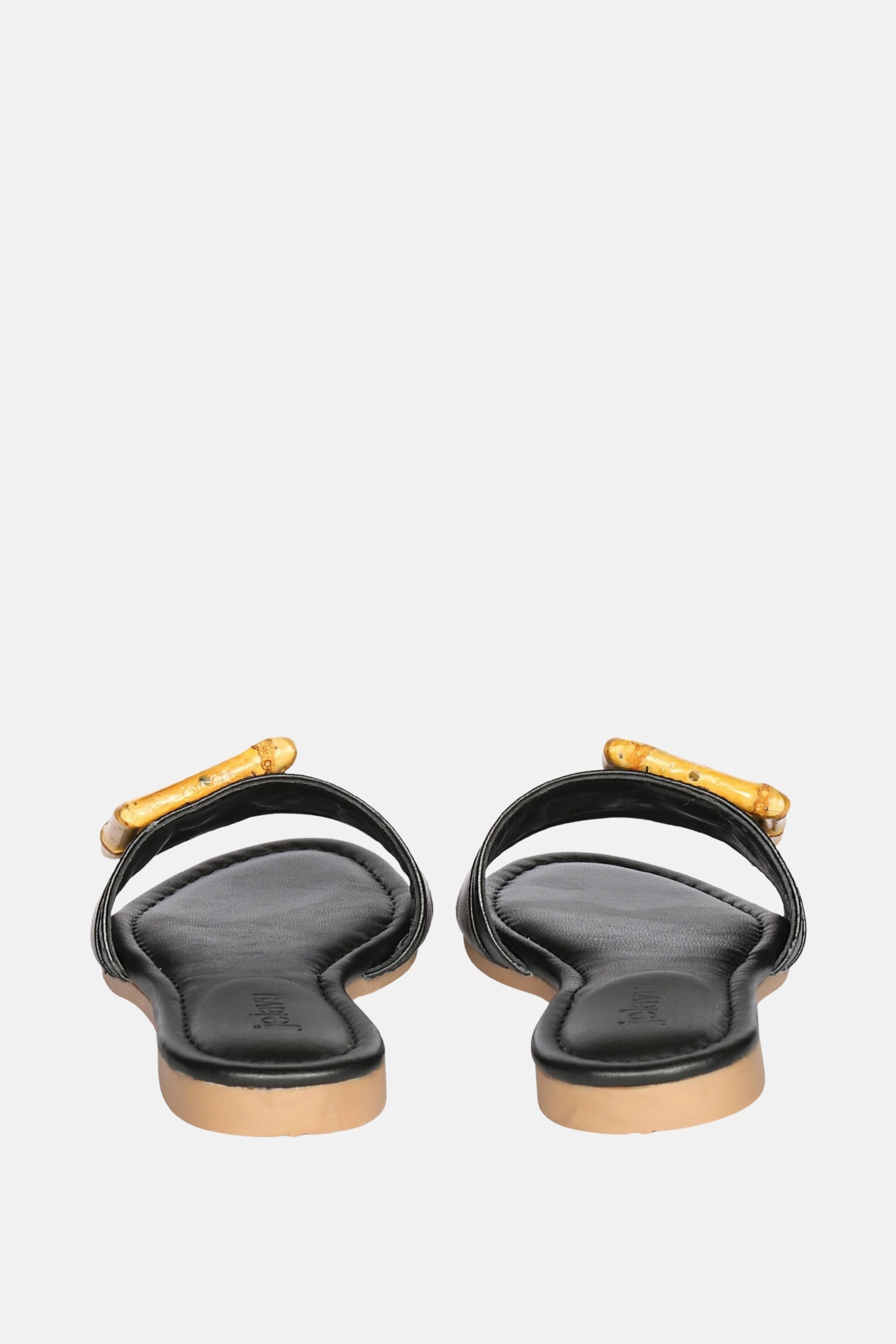 Jelavu - Amsterdam Bamboo Buckle Sandals - Black Leather
