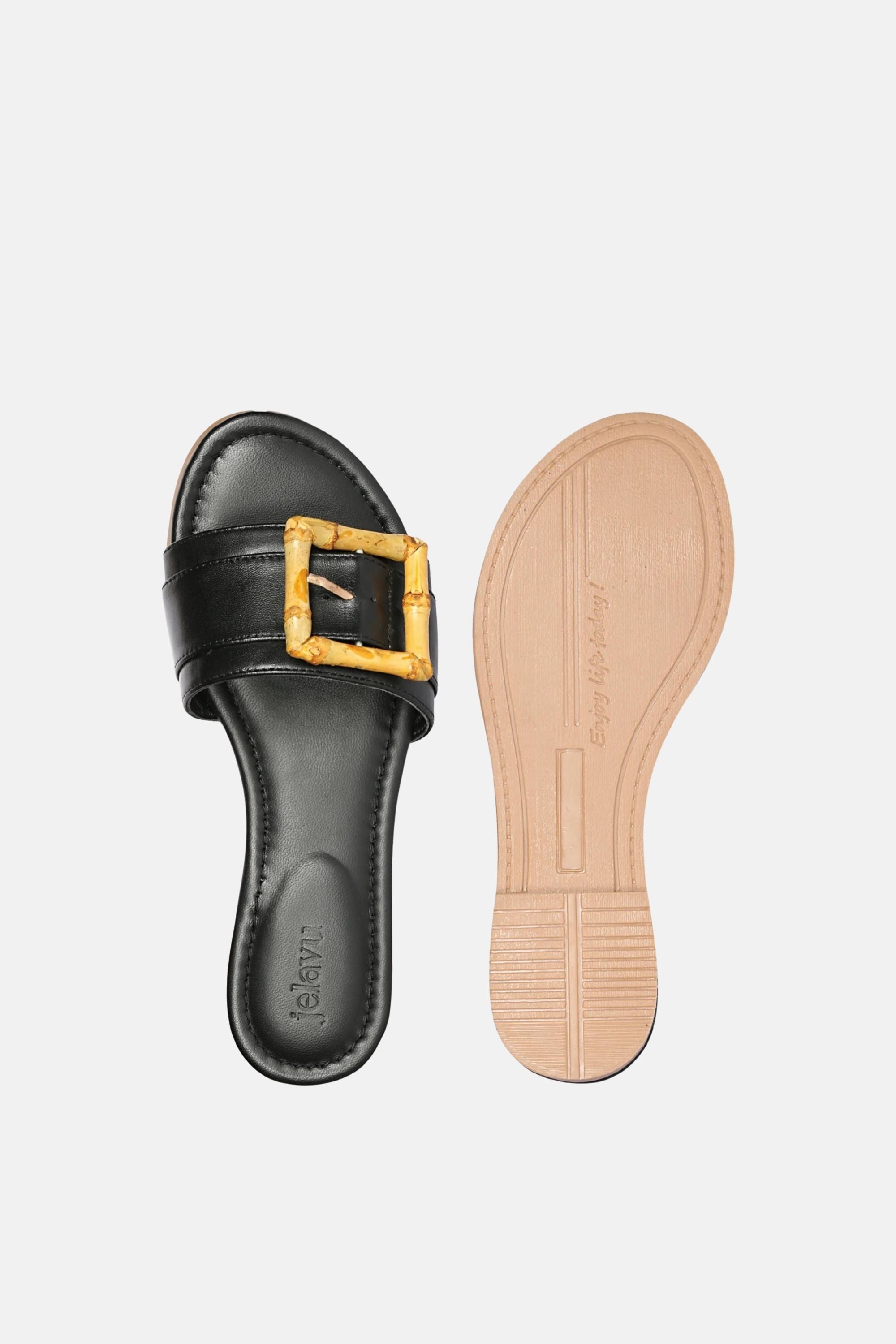 Jelavu - Amsterdam Bamboo Buckle Sandals - Black Leather