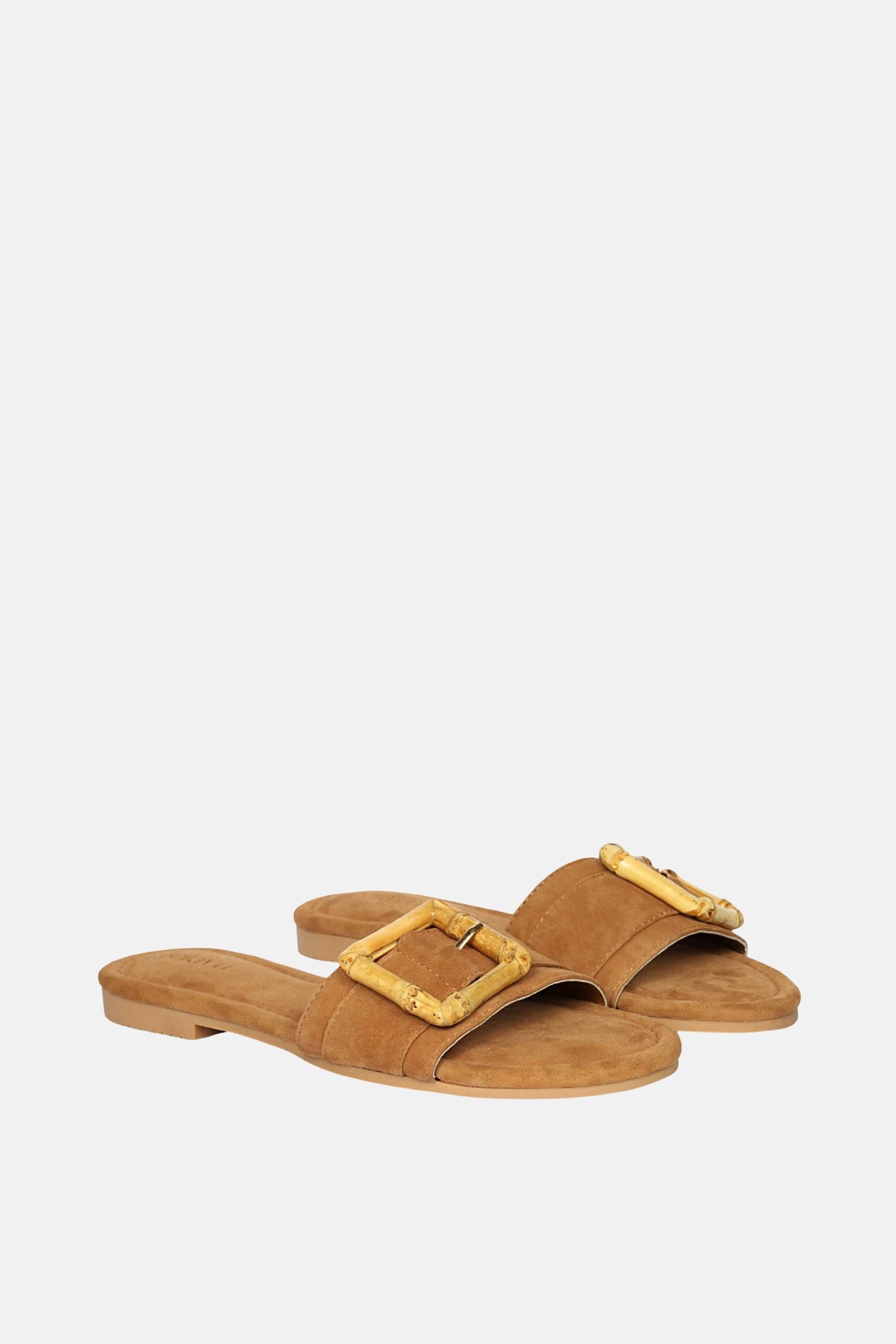 Jelavu - Amsterdam Bamboo Buckle Sandals - Cognac Suede - Jelavu.com