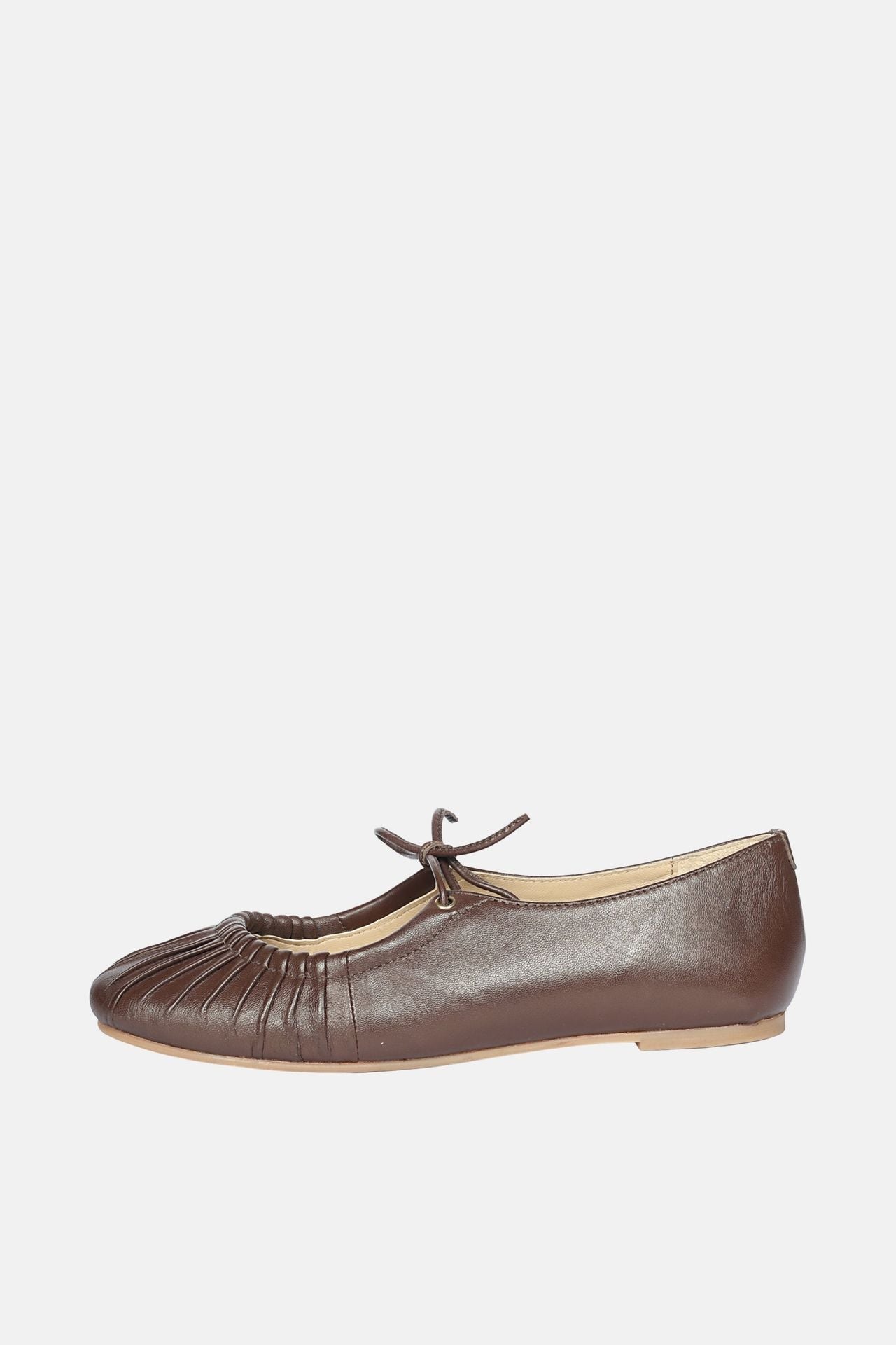Jelavu - Ellie Ruched Lace-up Ballerina - Chocolate Leather - Jelavu.com