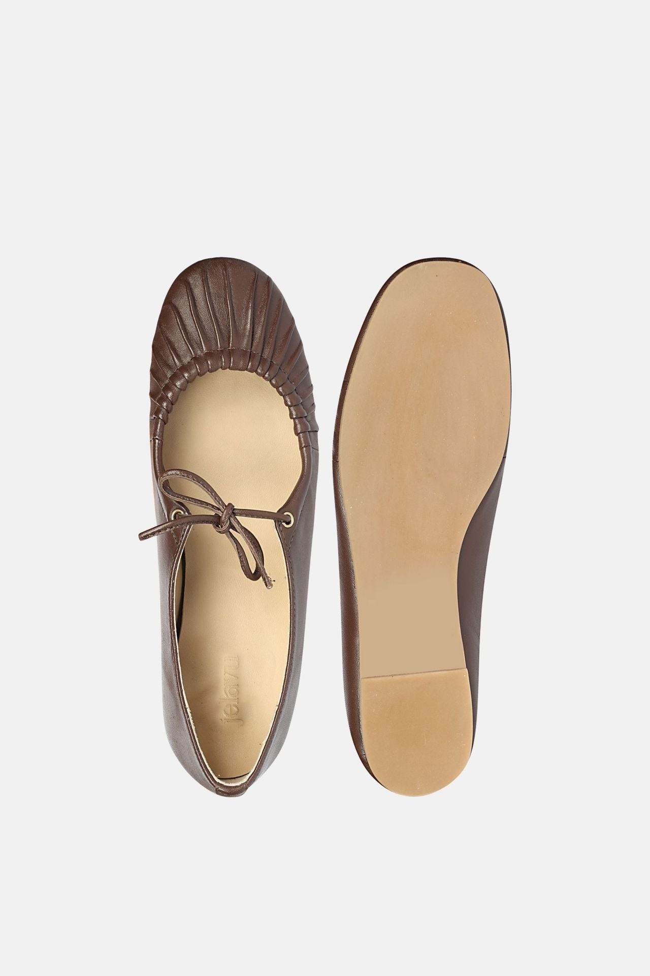 Jelavu - Ellie Ruched Lace-up Ballerina - Chocolate Leather - Jelavu.com
